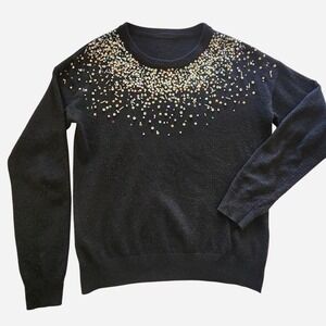Topshop Knit Sweater Embellished with Beads Sequins Angora Cotton Black Sparkly
